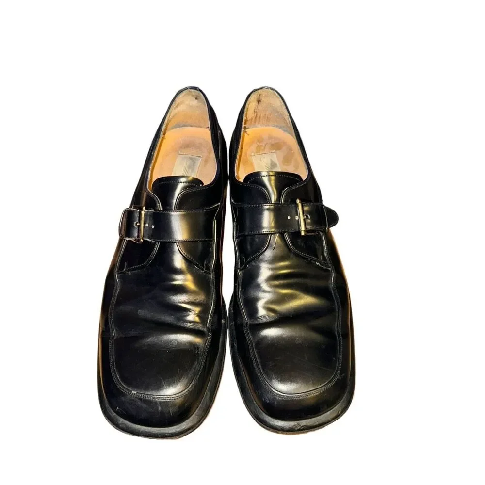Mezlan Circo Dress Shoes Men's Size 10 M Black Leather Monk Strap Apron Toe